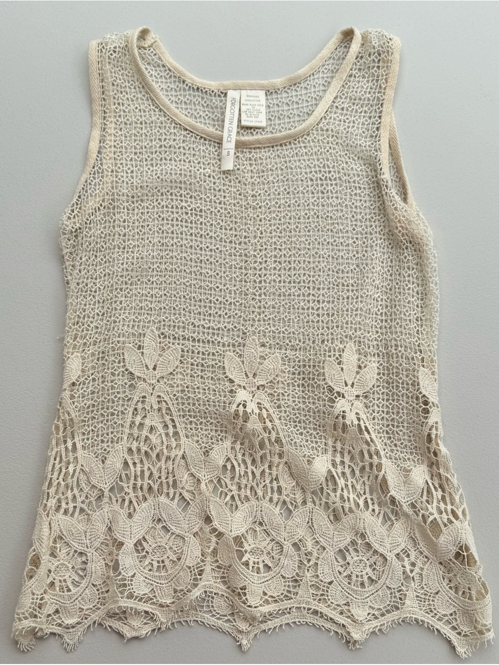 Forgotten Grace Lacey Cream Floral Crochet Top Women Size S